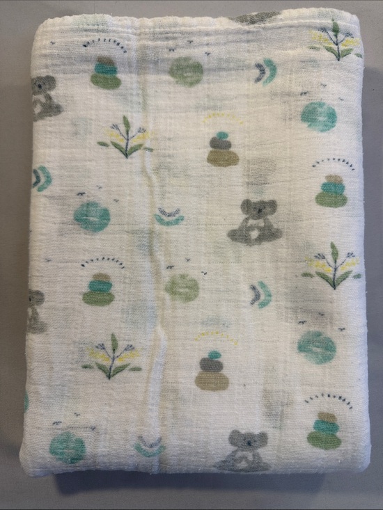 aden + anais Other - aden + anais White Muslin Swaddle Blanket with Teal, Gray & Green Prints
